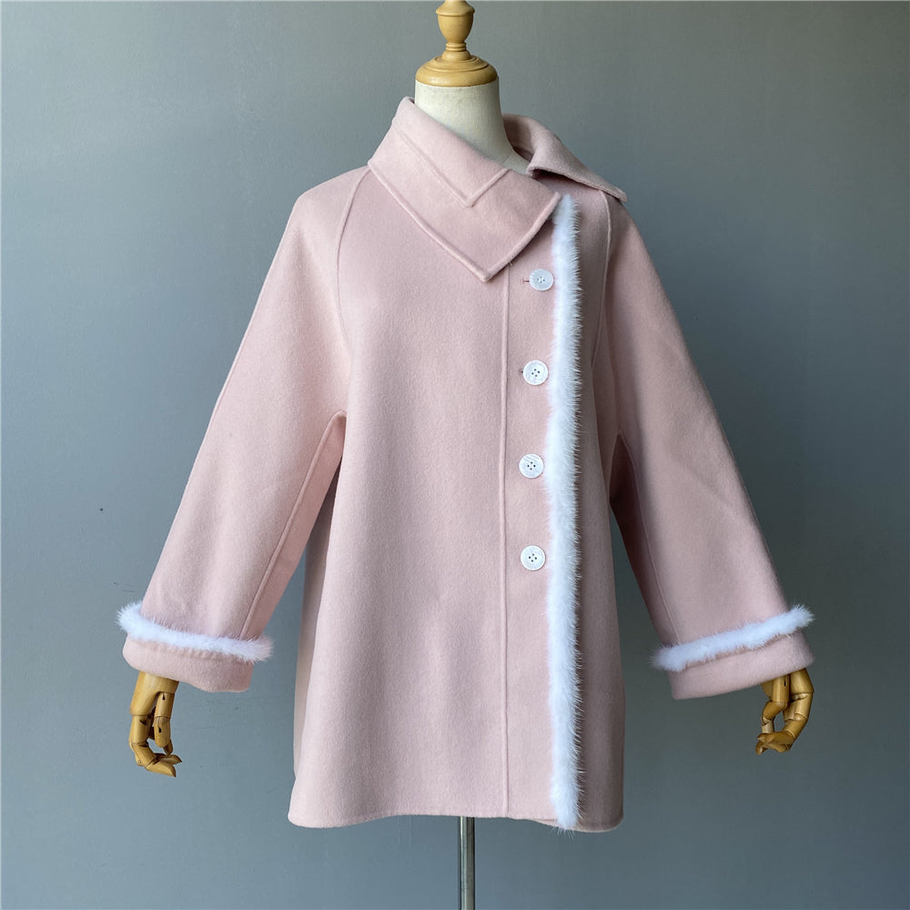 Jaxmonoy Fashion Women Cashmere Coat With White Button