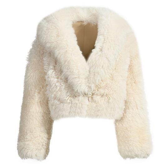 Winter Warm Thick Genuine Sheep Fur Coat Luxury Big Collar Women Cropped Real Sheep Fur Coat