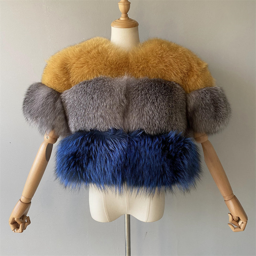 Warm Thick Windproof Mixed Color Genuine Fox Fur Gilet Vest Fashion Custom Women Fox Fur Vest