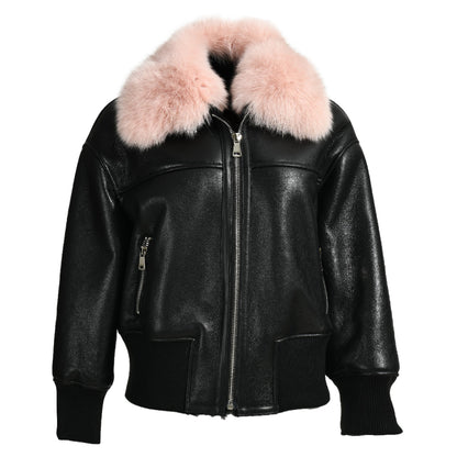 Genuine Leather Shearling Jacket With Fur Collar Winter Shearling coat