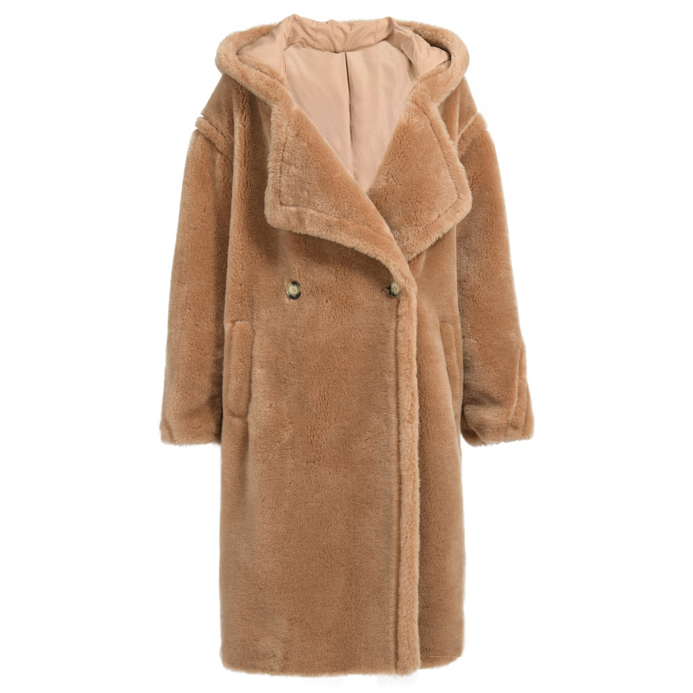 Warm Thick Sheep Fur Jacket Custom Hood Design Winter Fashion Women Shearling Sheep Fur Coat