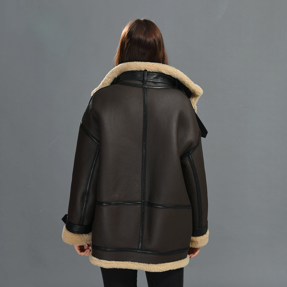 Thick Genuine Shearling Jacket Regular Length Sheep Leather Shearling Fur Leather Coat For Women