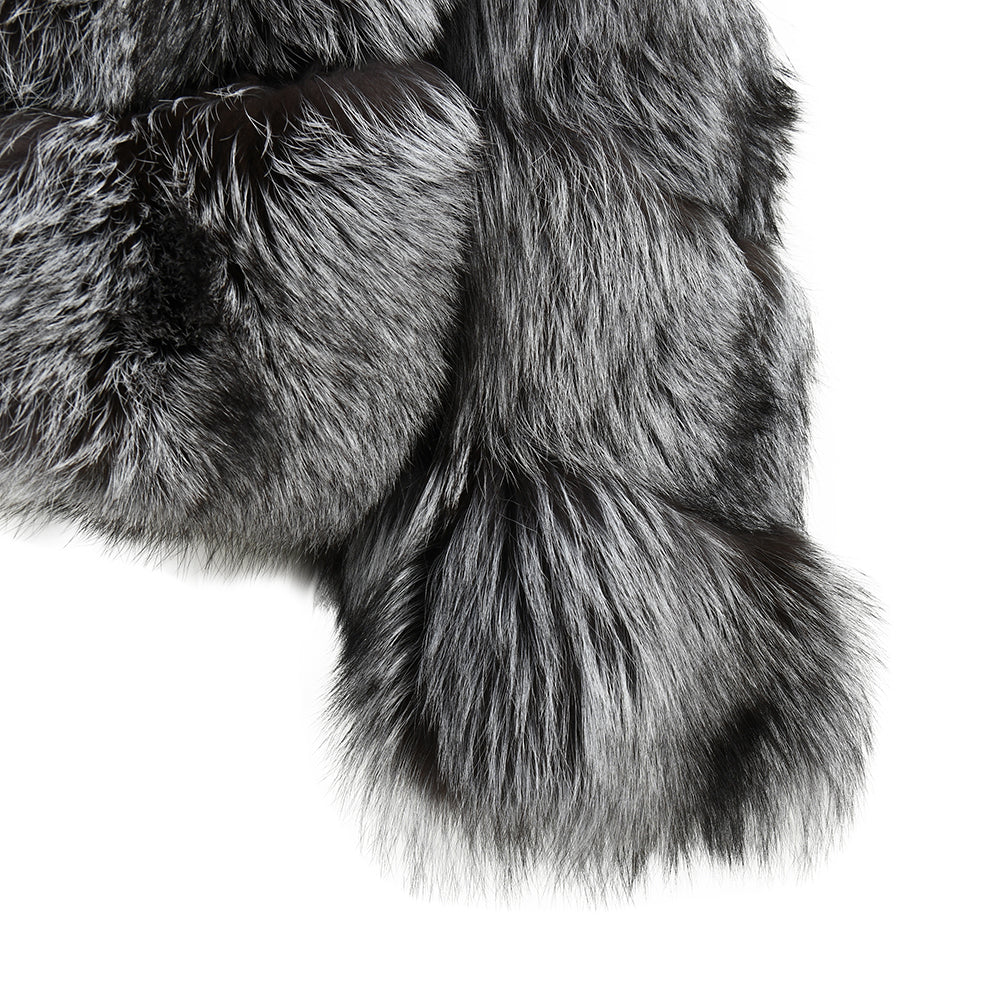 Regular Length Real Sliver Fox Fur Coat With Hood Design Wholesale Fashion Women's Winter Fur Coats