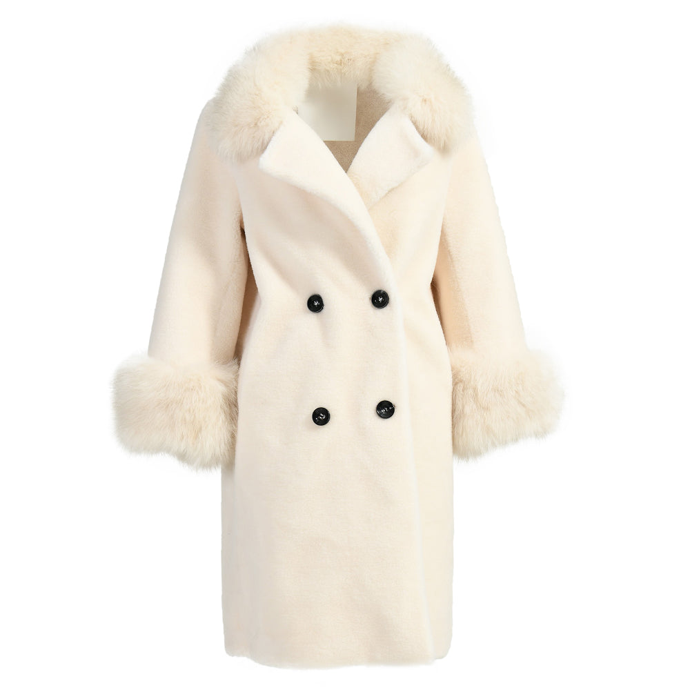 Warm Custom Long Sheep Teddy Coat With Real Fox Fur Collar And Cuffs Winter Women Warm Teddy Bear Coat