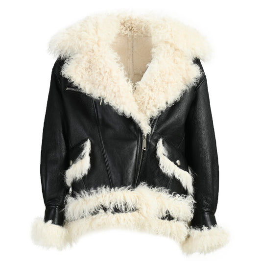 Winter Warm Thick Fahion Ladies Sharling Coat With Real Lamb Fur Custom Genuine Leather Jacket Woman Shearling