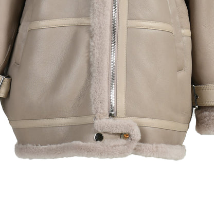 Thick Genuine Shearling Jacket Regular Length Sheep Leather Shearling Fur Leather Coat For Women