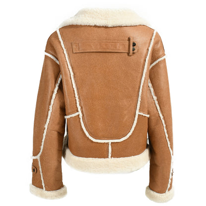 Warm Thick Regular Length Shearling Coat With Real Fur Wholesale Genuine Shealring Jacket Women Winter