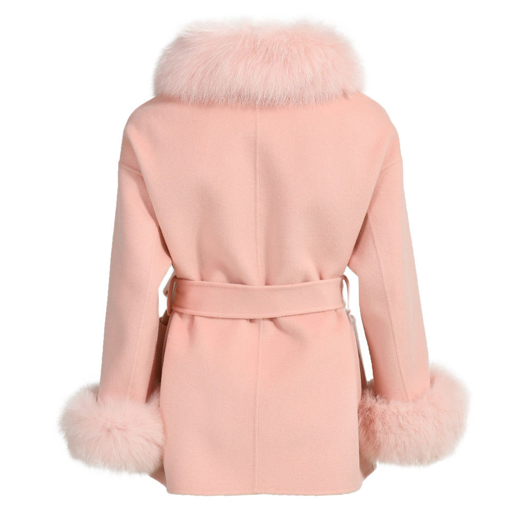 Regular Length Cashmere Coat With Real Fox Fur New Style Winter Double-faced Wool Coat Winter Women