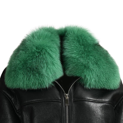 Genuine Leather Shearling Jacket With Fur Collar Winter Shearling coat