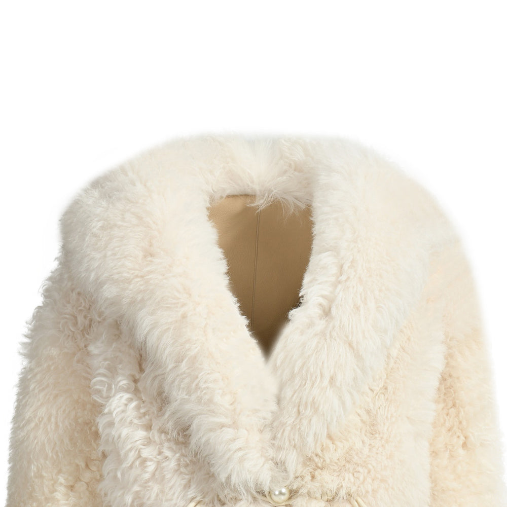 Winter Warm Thick Genuine Sheep Fur Coat Luxury Big Collar Women Cropped Real Sheep Fur Coat