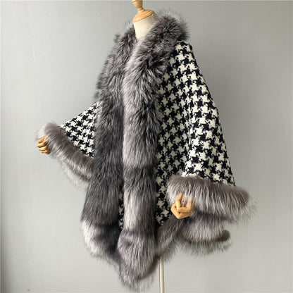 Jaxmonoy Autumn and Winter Outerwear Cashmere Coat With Cloak Real Fox Fur