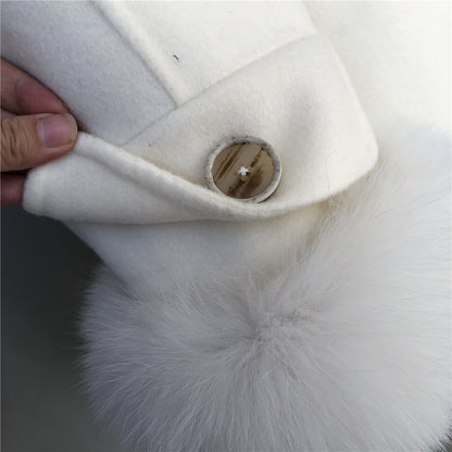 Jaxmonoy Women Cashmere Coat With Fur Cuffs