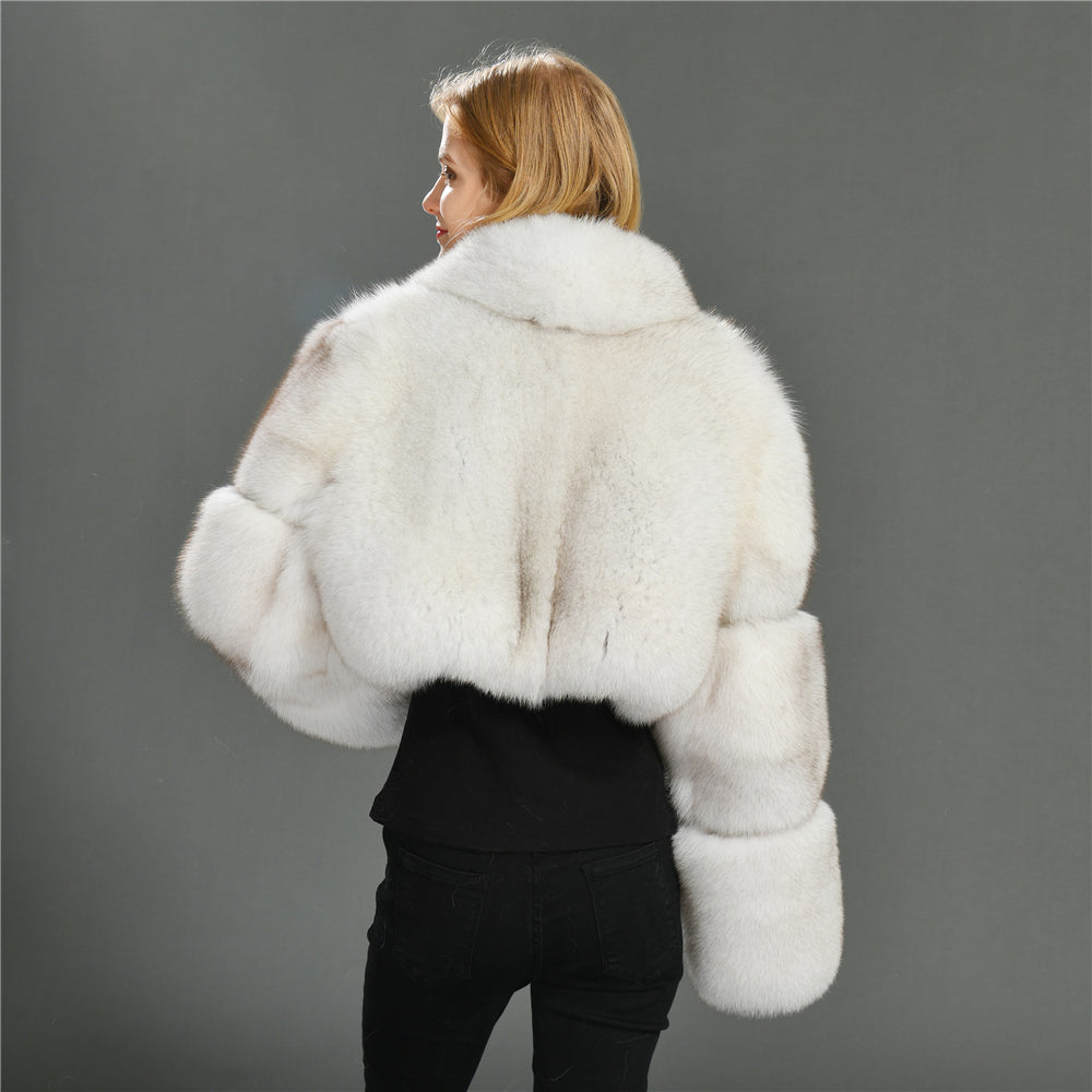 Jaxmonoy Elegant Real Fox Fur Coat With Big Fox Fur Collar