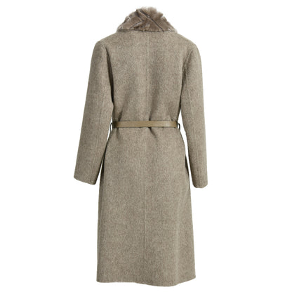 Long Wool Cashmere Winter Coats For Woman With Real Fur Belt Design