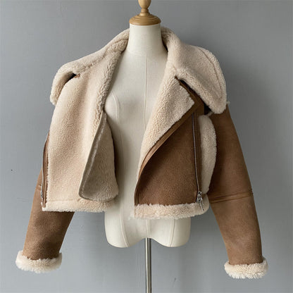 Turn-down Collar Genuine Shearling Jacket With Sheep Fur Popular Winter Real Shearling Sheepskin Coat Women