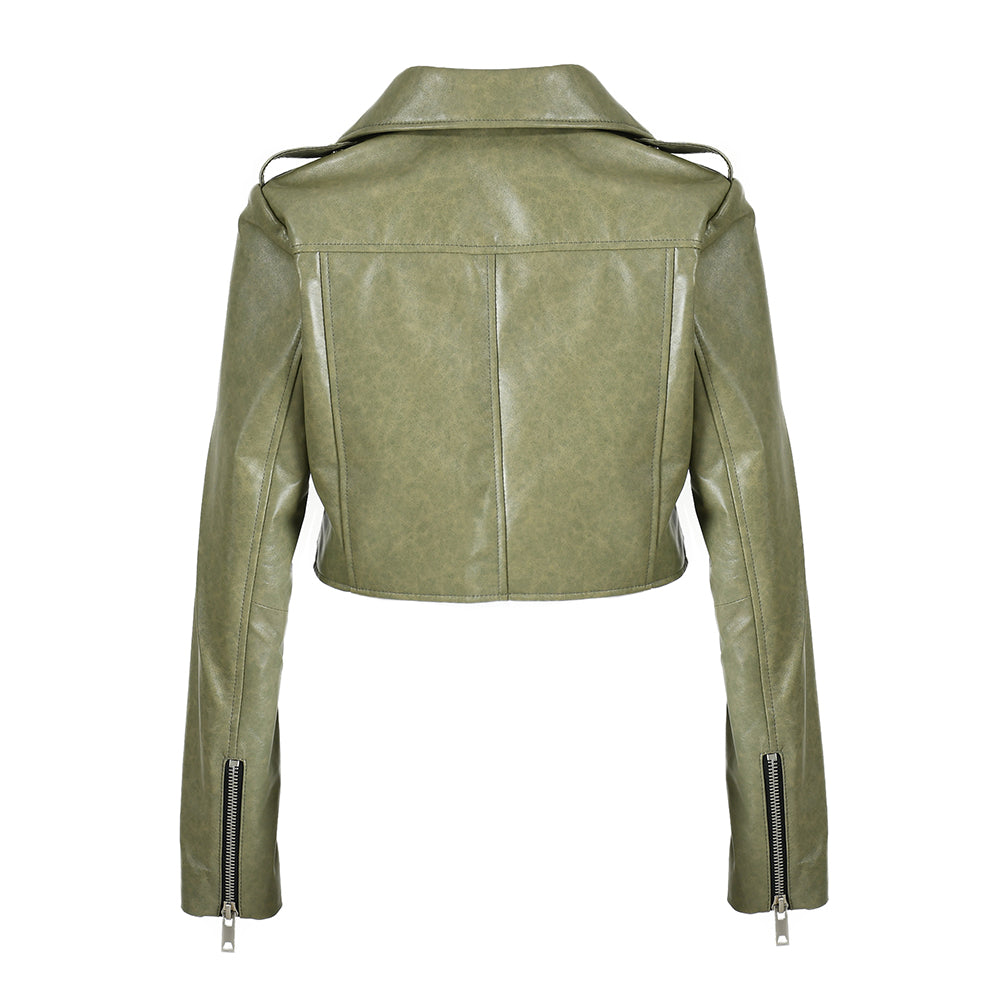 Cropped Leather Jacket With Belt Genuine Sheepskin Leather Jacket