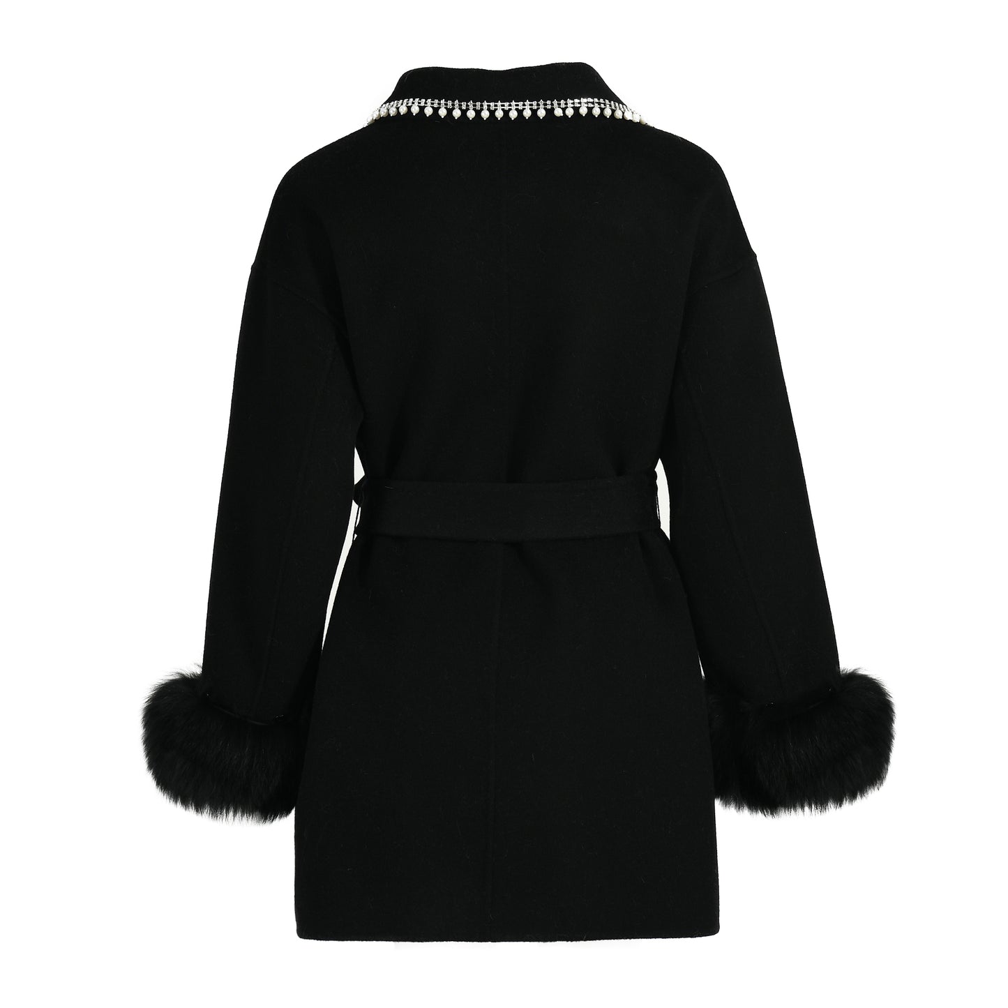 Winter New Style Turn-down V-neck Double-sided Wool Coat High Quality Women Real Fox Fur Cuff Cashmere Coatings