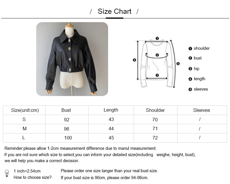 Cropped Turn-down Collar Real Sheepskin Leather Jacket For Women