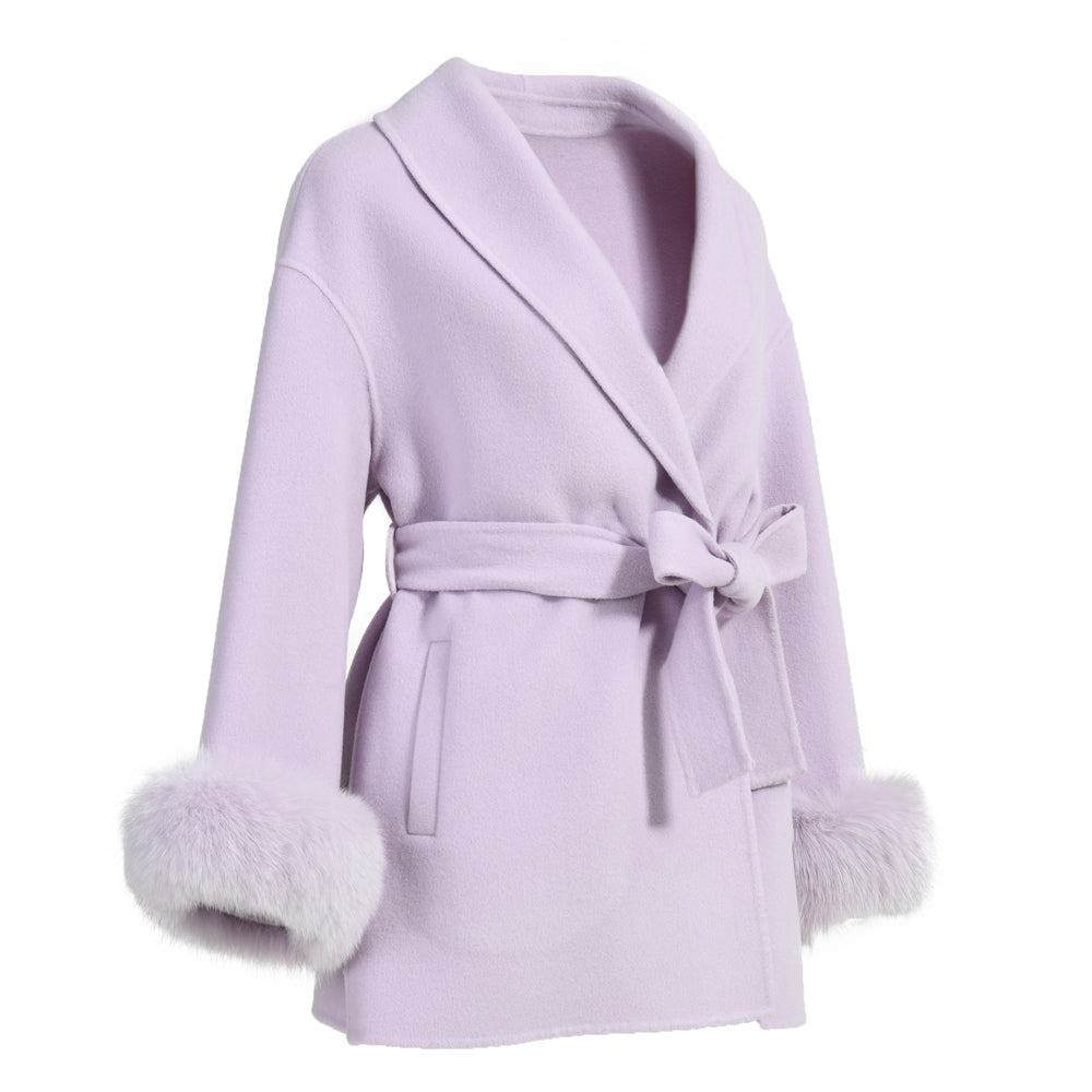 Regular Length High Quality Cashmere Coat With Real Fox Fur Cuffs Wholesale Winter 100% Women Wool Coat