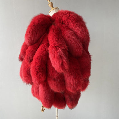 Fashion Genuine Fluffy Fox Fur Coat Winter Real Fox Fur Tails Coat