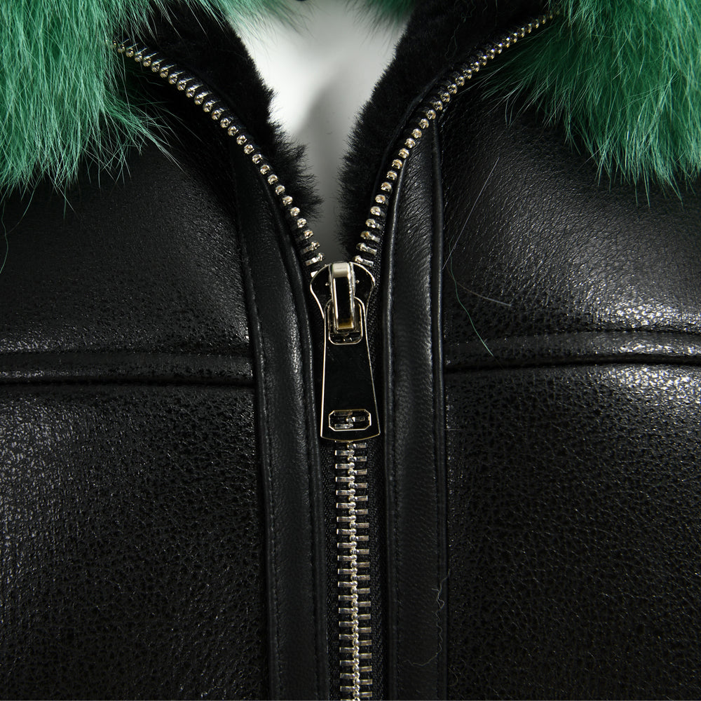 Genuine Leather Shearling Jacket With Fur Collar Winter Shearling coat