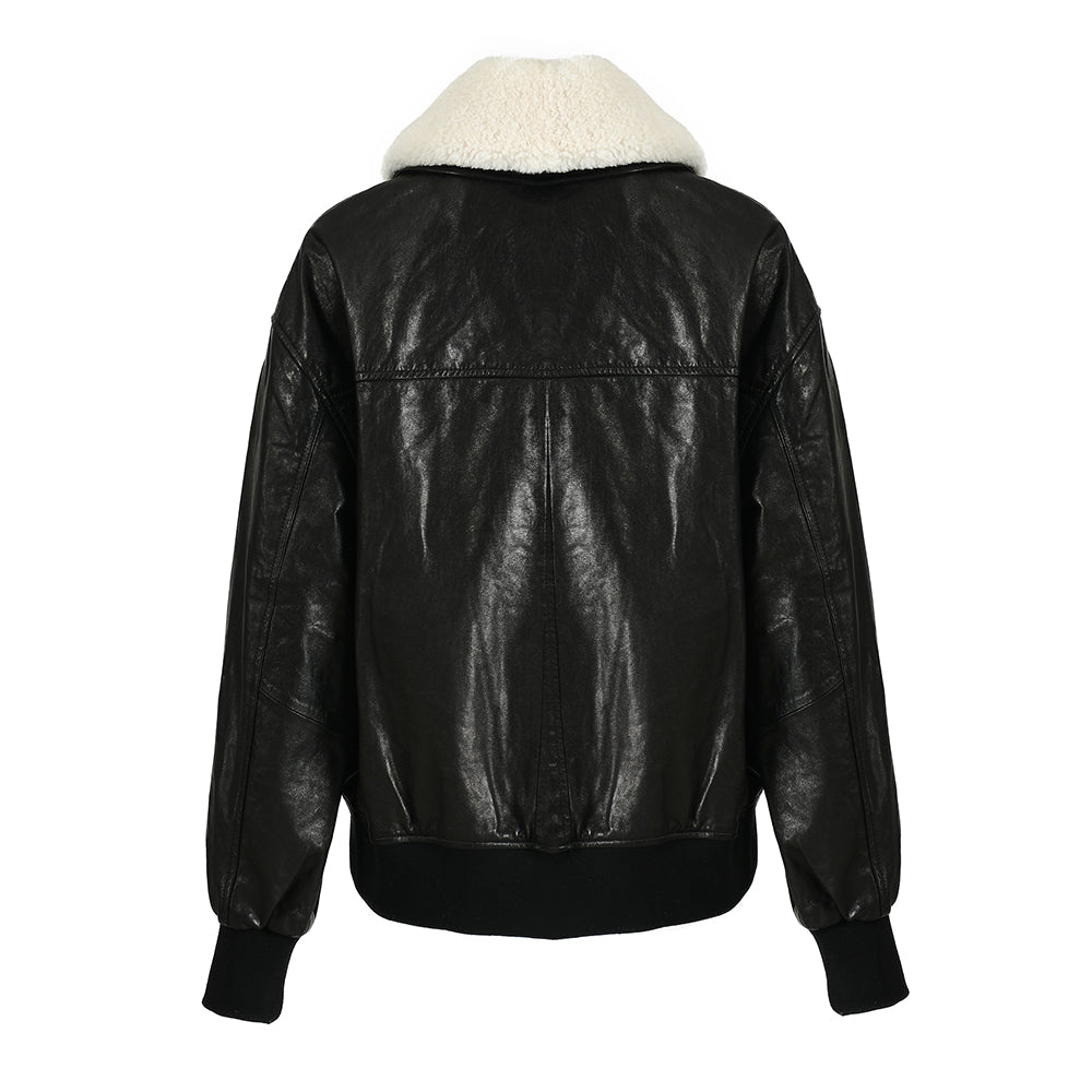 Real Leather Jacket With Detachable Sheep Fur Collar