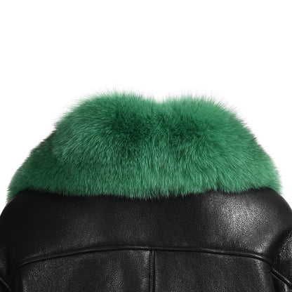 Genuine Leather Shearling Jacket With Fur Collar Winter Shearling coat