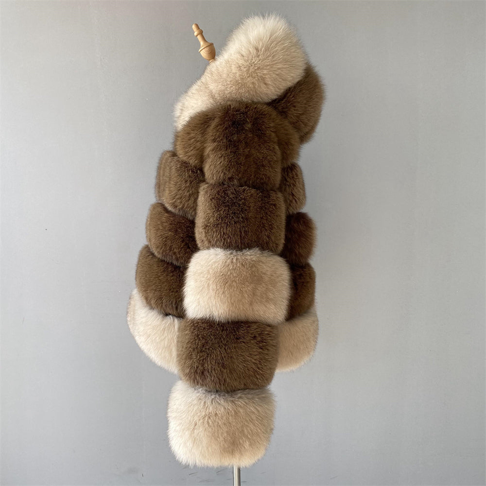 Mixed Color Real Fluffy Fox Fur Coat With Hood Design Wholesale Popular Winter Clothes For Women