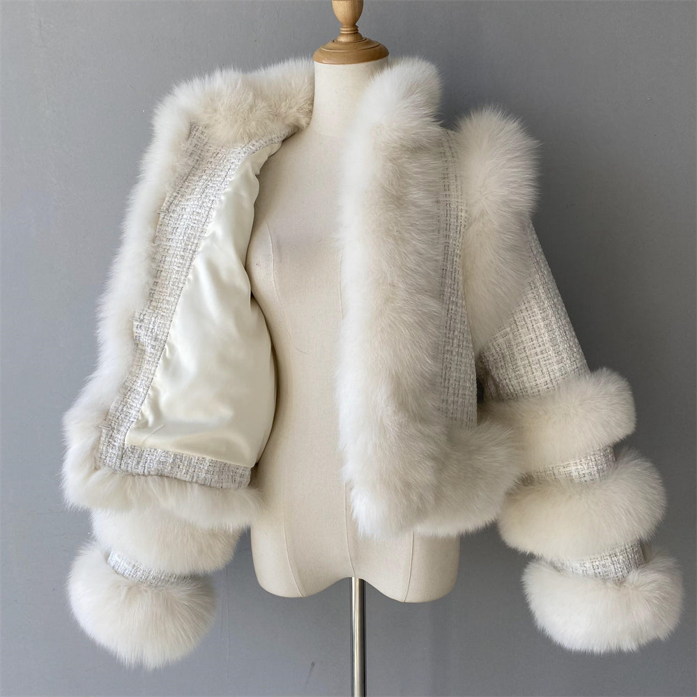 High Quality Double-sided Cashmere Coat With Real Fox Fur Trim