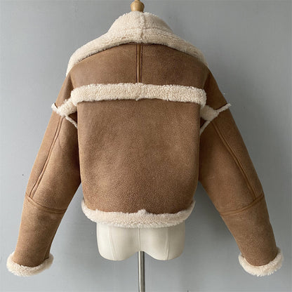 Turn-down Collar Genuine Shearling Jacket With Sheep Fur Popular Winter Real Shearling Sheepskin Coat Women