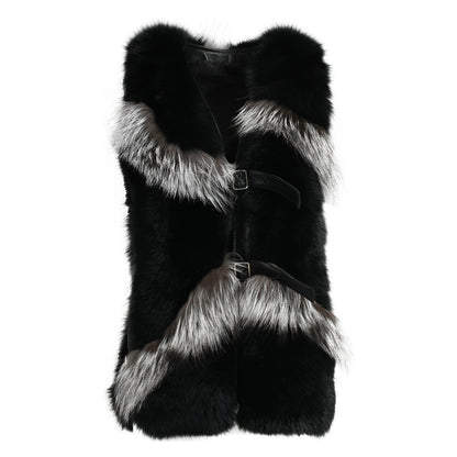 Ladies Custom Mixed Color Real Fox Fur Gilet With Genuine Leather Belt Winter Women Fashion Top Fur Vest