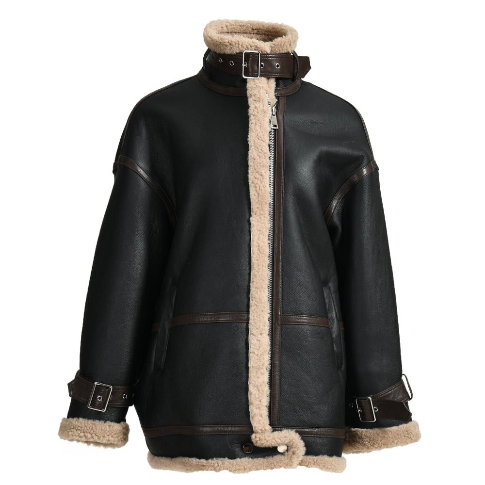 Thick Genuine Shearling Jacket Regular Length Sheep Leather Shearling Fur Leather Coat For Women