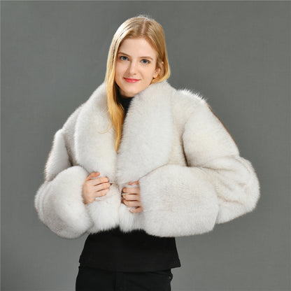 Jaxmonoy Elegant Real Fox Fur Coat With Big Fox Fur Collar