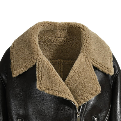 Winter Fashion Style Regular Length Shearling Jacket With FurTurn-down Collar Genuine Leather Shearling Jacket Women