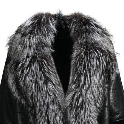 Winter Warm Thick Shearling Coat With Luxury Fox Fur Collar High Quality Genuine Leather Shearling Jacket Women Custom