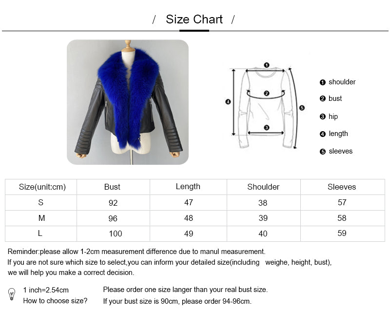 Fashion Short Style Real Leather Jacket With Real Fox Fur Collar Women