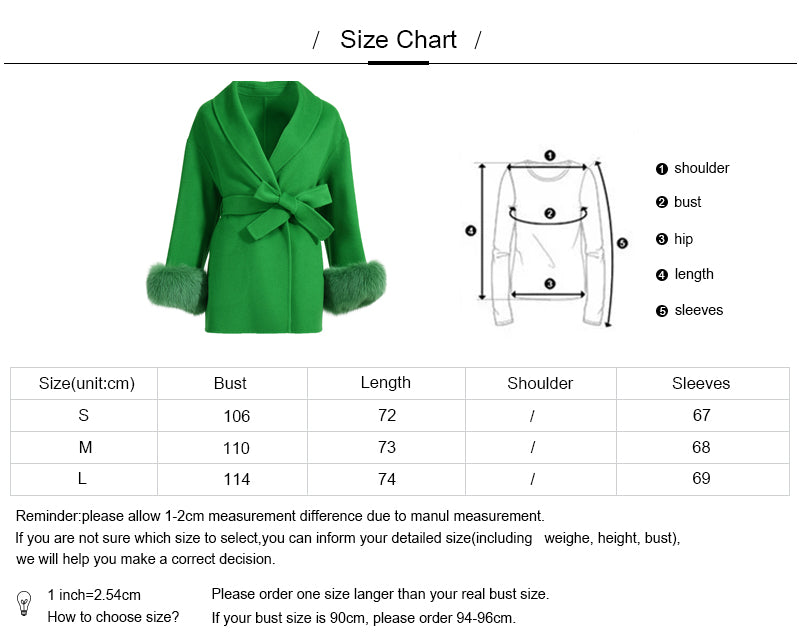 Regular Length High Quality Cashmere Coat With Real Fox Fur Cuffs Wholesale Winter 100% Women Wool Coat