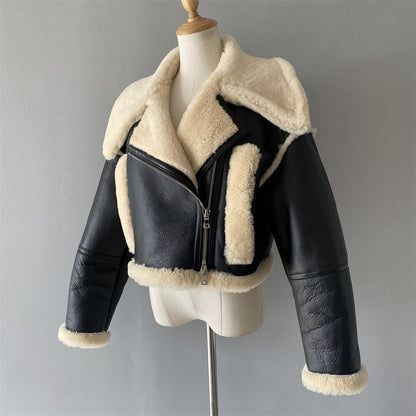 Turn-down Collar Genuine Shearling Jacket With Sheep Fur Popular Winter Real Shearling Sheepskin Coat Women