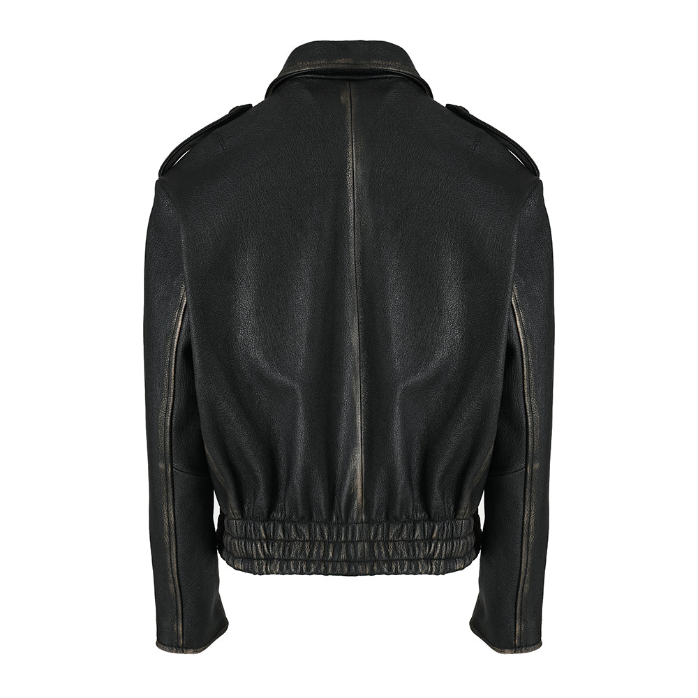 Old fashioned style Turn-down Real Sheepskin Leather Jacket