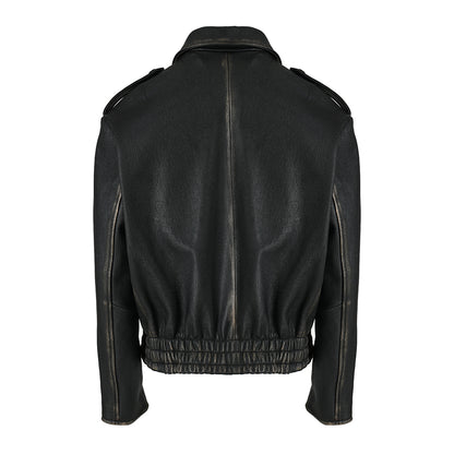 Old fashioned style Turn-down Real Sheepskin Leather Jacket