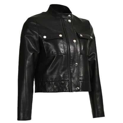 short Length Real Sheepskin Leather Jacket Motorcycle Jacket