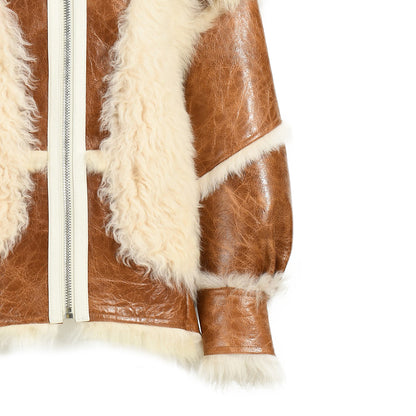 Cropped Sheepskin Leather Jacket With Real Sheep Fur Women