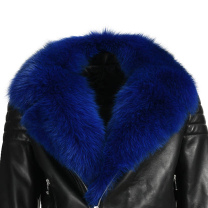 Fashion Short Style Real Leather Jacket With Real Fox Fur Collar Women