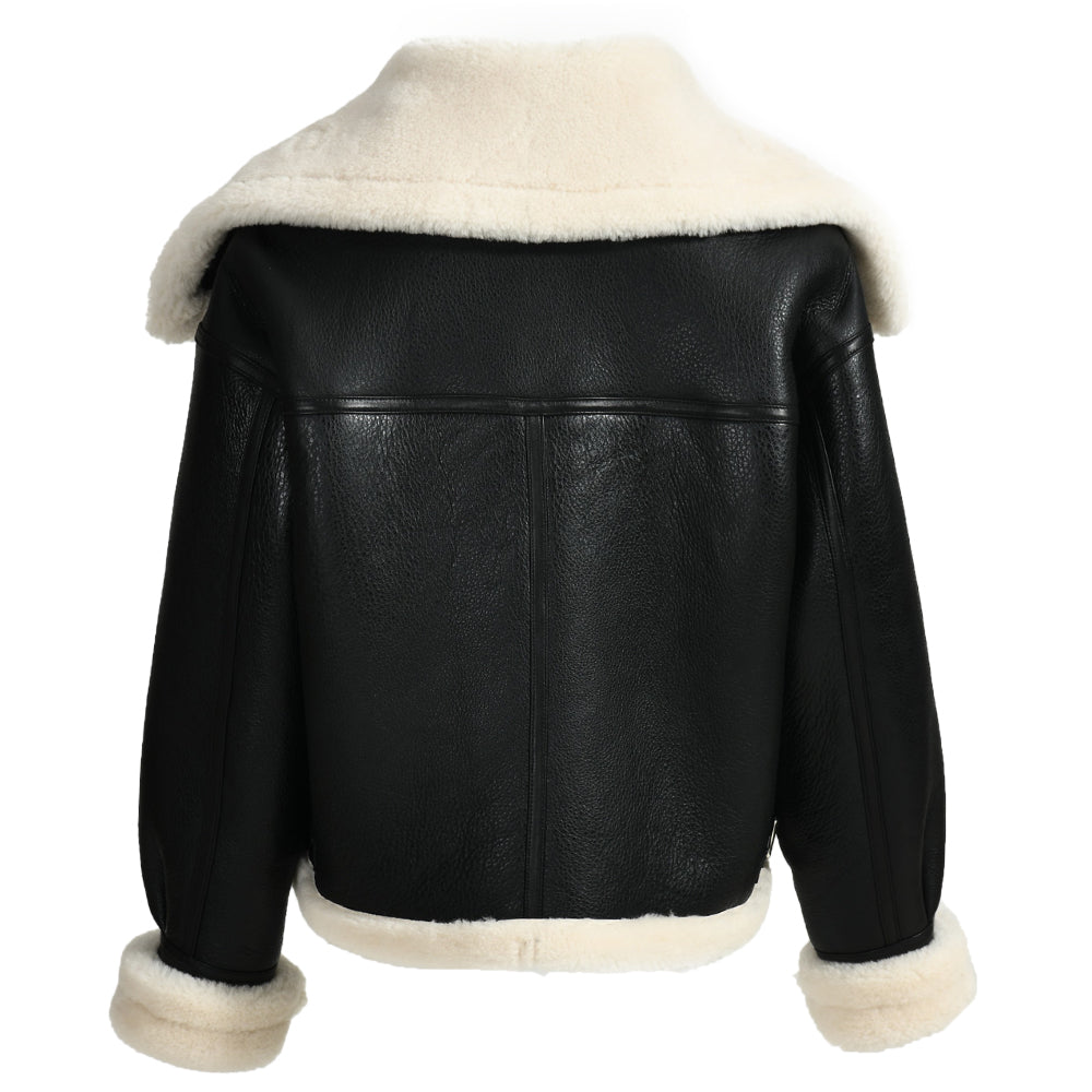 Zipper And Belt Design Genuine Shearling Jacket With Lamb Fur Wholesale Winter Women Shearling Coat