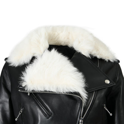 Sheepskin Leather Jacket With Fur And Belt Design