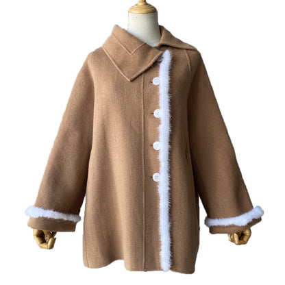 Jaxmonoy Fashion Women Cashmere Coat With White Button