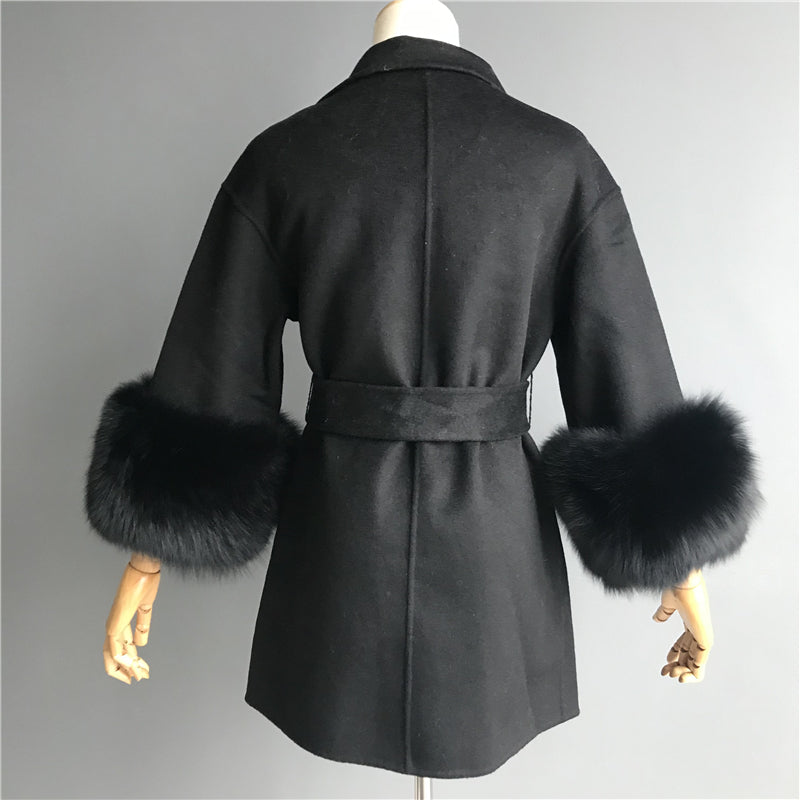 Windbreaker Style Elegant Silhouette Breathable Wool Cashmere Coat With Fur