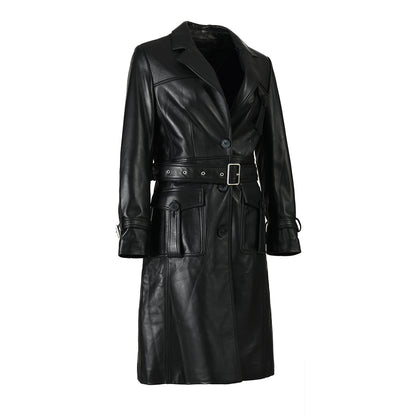 Turn-down V-neck Real Sheepskin Leather Coat