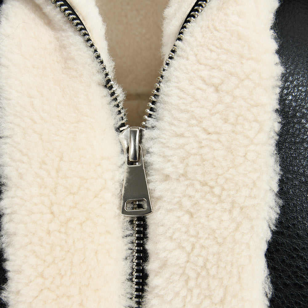 Zipper And Belt Design Genuine Shearling Jacket With Lamb Fur Wholesale Winter Women Shearling Coat