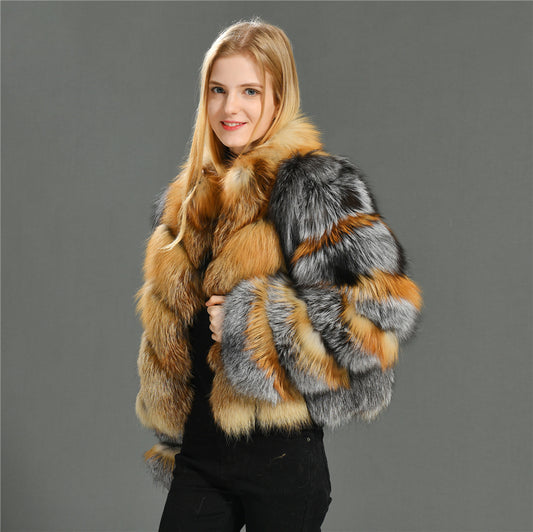 Jaxmonoy Fashion Real Raccoon Fur Coat Fluffy Real Fur Coat With Two colors